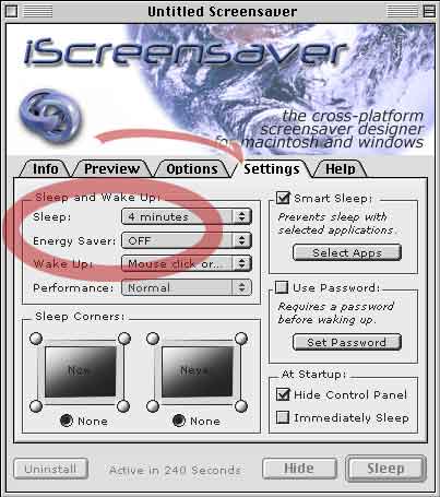 Screensaver Control Panel