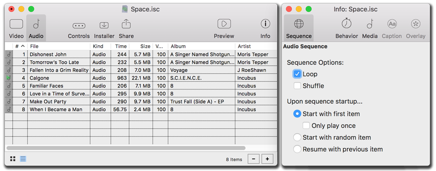 The Audio tab