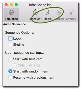 Info palette, global audio settings