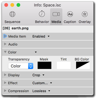 Info palette, media color settings