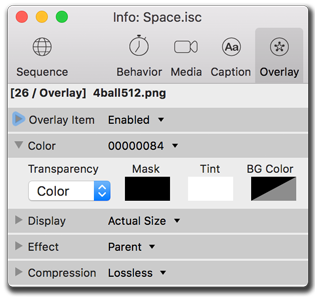 Info palette, overlay color settings